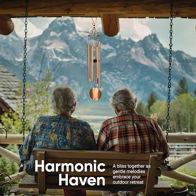 Nature’s Melody Aureole Tunes Wind Chimes – Outdoor Windchime with 6 Tubes, 100% Rustproof Aluminum, Powder Finish & S Hook Hanger for Sympathy, Memorial Gift or Zen Garden (Bronze, 28")