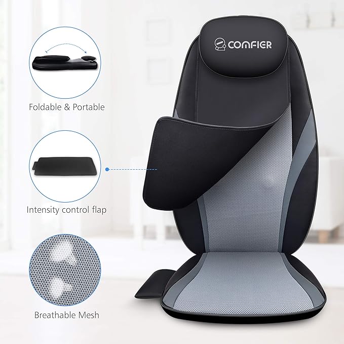 COMFIER Back Massager with Heat,Shiatsu Massage Chair Pad,Deep Kneading Full Back Massage Cushion for Shoulder,Back for Home,Office use