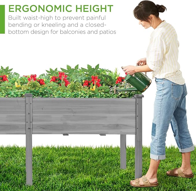 Best Choice Products 72x24x30in Raised Garden Bed, Elevated Wood Planter Box Stand for Backyard, Patio, Balcony w/Divider Panel, 6 Legs, 300lb Capacity - Gray
