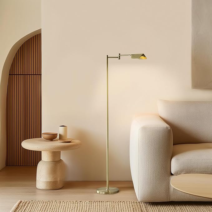 Brightech Leaf Pharmacy LED Reading Lamp, Dimmable Floor Lamp with Easy Rotation over Chair or Desk for Living Rooms & Offices, Adjustable Standing Tall Lamp, For Sewing & Crafts, Antique Brass (Gold)