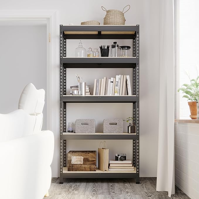 35.5" W x 16" D x 71" H Adjustable Garage Storage Shelves - 5-Shelf Heavy Duty Shelving Unit, Metal Utility Storage Organizer Racks for Warehouse Pantry Closet Kitchen, Black