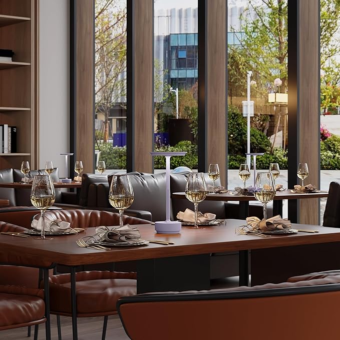 Rechargeable Cordless Table Lamp, Portable 5000mAh LED Touch Table Light, 3 Color Stepless Dimming Battery Powered Table Lamp for Outdoor/Restaurant/Patio.(Light Purple)