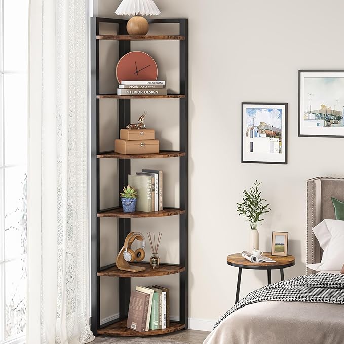 Tribesigns 6 Tier Corner Shelf, 70.9 Inch Tall Corner Bookshelf Small Bookcase Rustic Corner Shelving Unit Storage Rack for Living Room, Home Office, Kitchen, Small Space