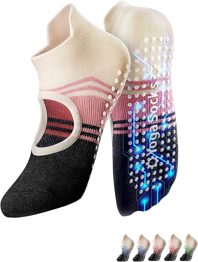 Non-Slip Pilates Yoga Socks with Grips for Women - Stylish Crew Socks for Barre, Ballet, and Workout (Size 5-9)