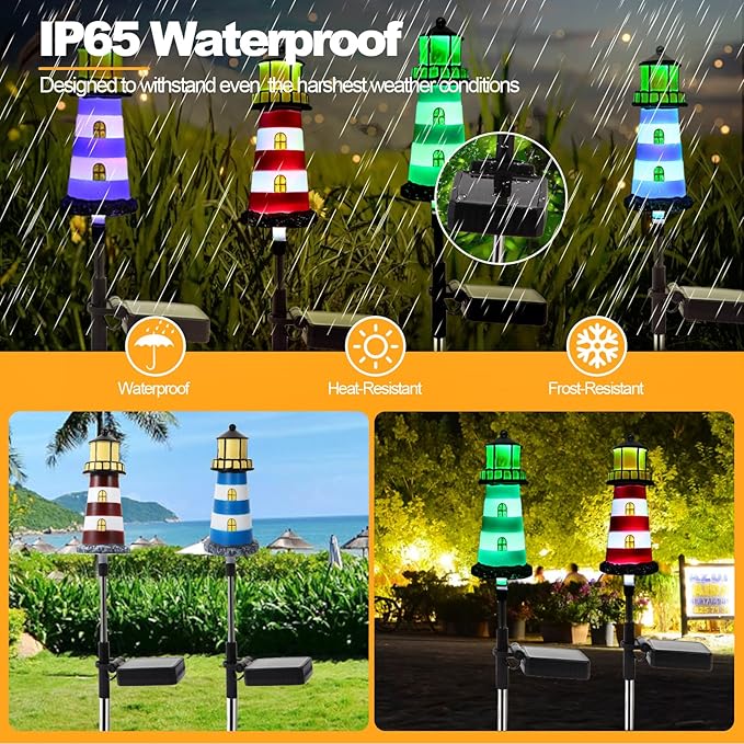 Lighthouse Solar Light, 4 Pack Solar Outdoor Waterproof Lights, Perfect for Your Garden Lighthouse, Yard, Flower Bed, Patio, Sidewalk, Driveway or Any Other Place