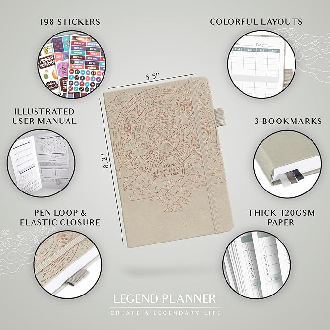 Legend Wellness Planner & Food Journal – Daily Diet & Health Journal with Exercise & Weight Loss Tracker – Nutrition Diary, 6 Months (Foggy Alps)