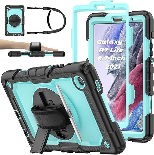 Case for Samsung Galaxy Tab A7 Lite 8.7-inch 2021 (SM-T220/T225), Protective with Screen Protector/Hand Strap/Pen Holder, Sturdy Shockproof for Samsung A7 Lite Tablet Case (SkyBlue)