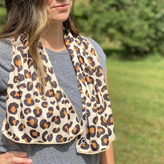 SHAKEitCOOL Extended Size Cooling Towel – Be Cool in Style - Heat Relief, Soft, Lightweight, Sun Protection, Easy Clean - Perfect for Biking, Hiking, Running, Yoga, Golf, Gardening - Cheetah Print M