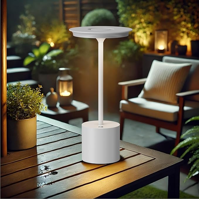 2Pack Cordless Table Lamp, Portable Rechargeable 6000mAh Outdoor Table Lamp, 3 Color Stepless Dimming Battery Powered Lamp, LED Table Light for Dinner/Bedroom/Restaurant/Outdoor (White)