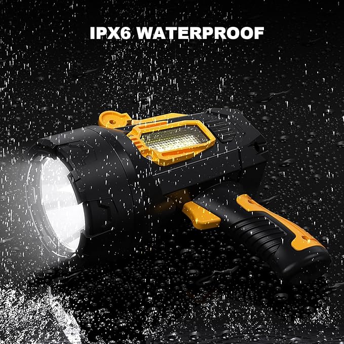 MIXILIN Rechargeable Spotlight 90,000 Lumens, Super Bright LED Spotlight Flashlight Outdoor with COB Light & Foldable Tripod, 10000ɱAh Long Lasting Large Handheld Spot Light for Boating Camping
