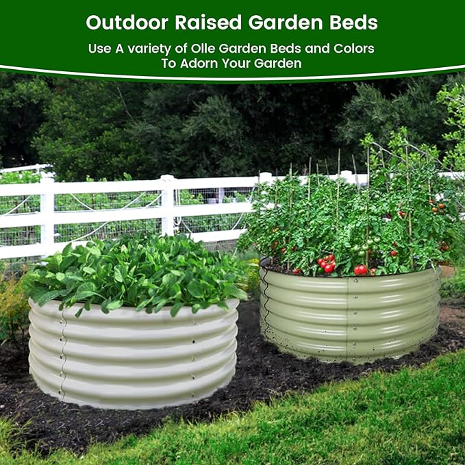Olle 17" Tall, 42" Round Metal Raised Garden Bed Kits, Planter Raised Beds for Gardening, Raised Flower Bed Galvanized Planter Box, 3.5 * 3.5 * 1.4Ft,Ivory