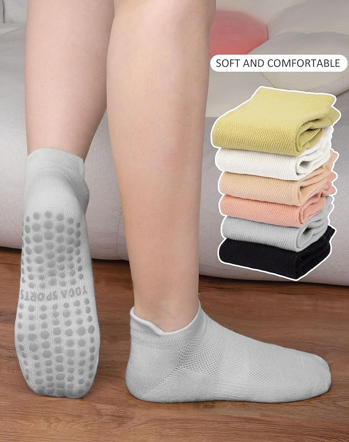 6 Pairs Pilates Socks for Women, Non Slip Yoga Socks with Grips for Barre Ballet Athletic Workout Barefoot Hospital