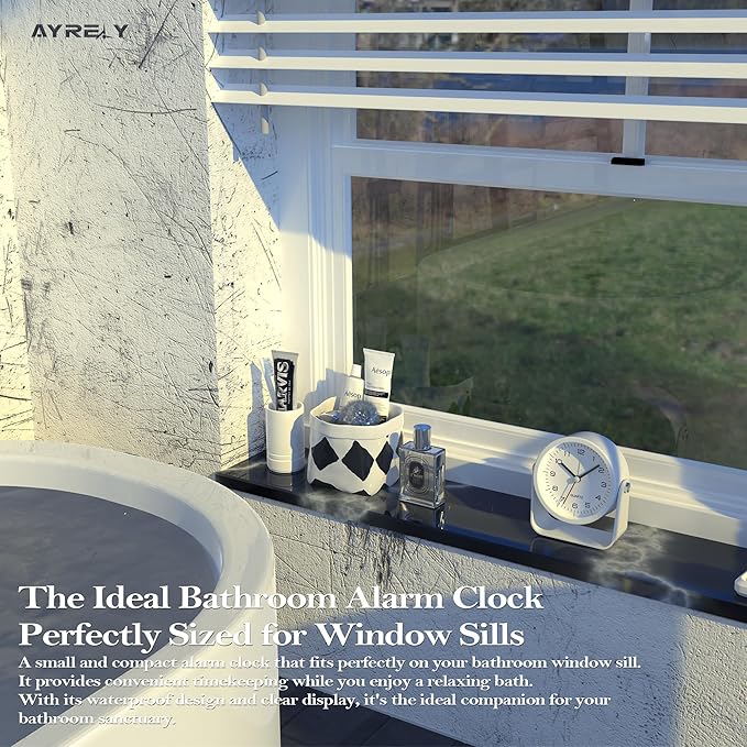 AYRELY® 3.5 Inch Small Analog Alarm Clocks,Battery Operated Desk Clock,Cute Table Clock with Light，Adjustable Angle for Travel,Bedside,Bedroom,Kids,Living Room Decor (White)