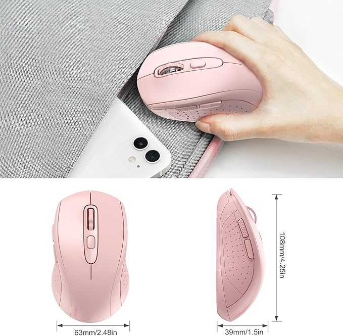 TECKNET 2.4G Wireless Bluetooth Mouse for Laptop, 2-in-1 (BT 5.0/3.0+2.4Ghz) - 6-Level Adjustable 4000 DPI, Portable USB Mouse for Small to Medium Hands