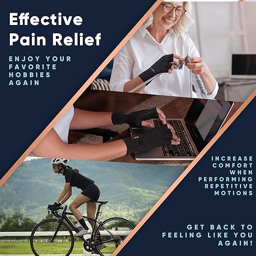 Copper Compression Arthritis Gloves | Fingerless Arthritis Carpal Tunnel Pain Relief for Men & Women | Hand Support Wrist Brace for Neuropathy, Rheumatoid, Tendonitis, Swelling, Crocheting, Typing Grey XL