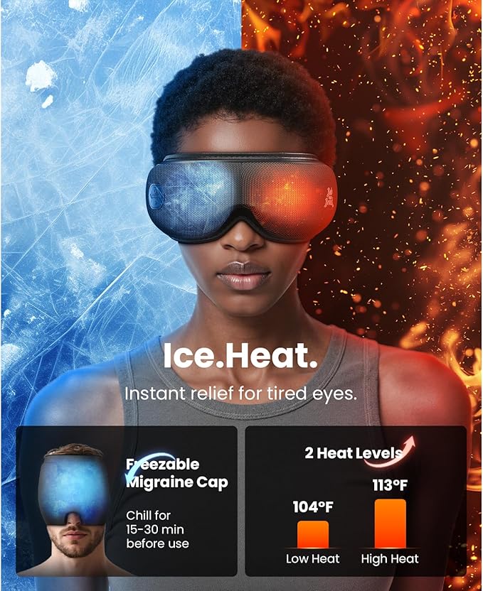 BOB AND BRAD Eye Massager with Heat and Cooling, EyeOasis 3 Elite Smart Eye Mask for Migraines, Heated Face Massager for Dry Eyes Strain Relief Improve Sleep, Birthday Gifts for Women Men Mom Dad