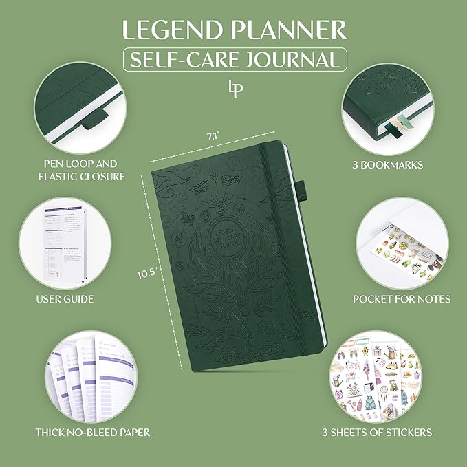 Legend Self-Care Journal – Guided Daily Reflection Journal to Support Mental & Physical Health – Daily Mood, Meditation & Personal Development Notebook – 7.1x10.5”, Lasts 3 Months (Forest Green)