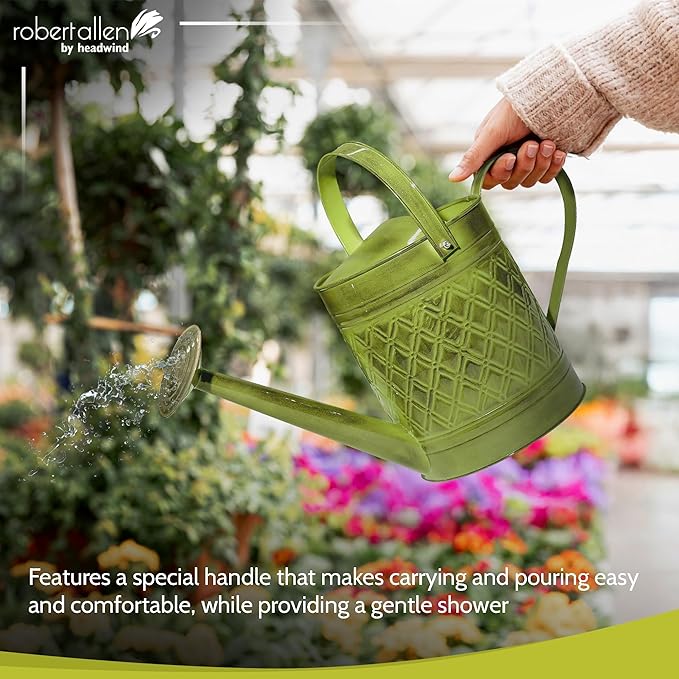 Robert Allen Home & Garden MPT01500 Wexley Metal Watering Can, 2 Gallon, Tansy Green