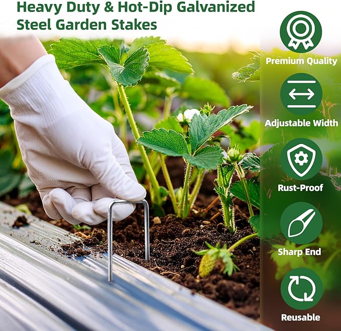 6 Inch Galvanized Landscape Staple, 11 Gauge Heavy Duty Garden Stakes for Barrier Fabric,Tent Stake,Plant Stakes Ground Anchors (25)