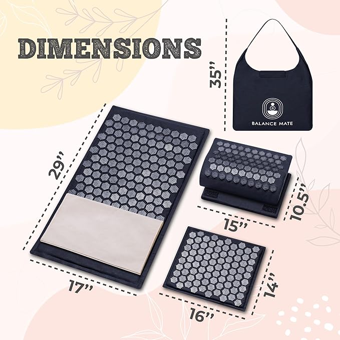 Acupressure Mat & Pillow – Pain Relief and Relaxation Kit for Back, Neck, and Sleep, Suitable for Yoga, Meditation, or Daily Use (Deep Black).