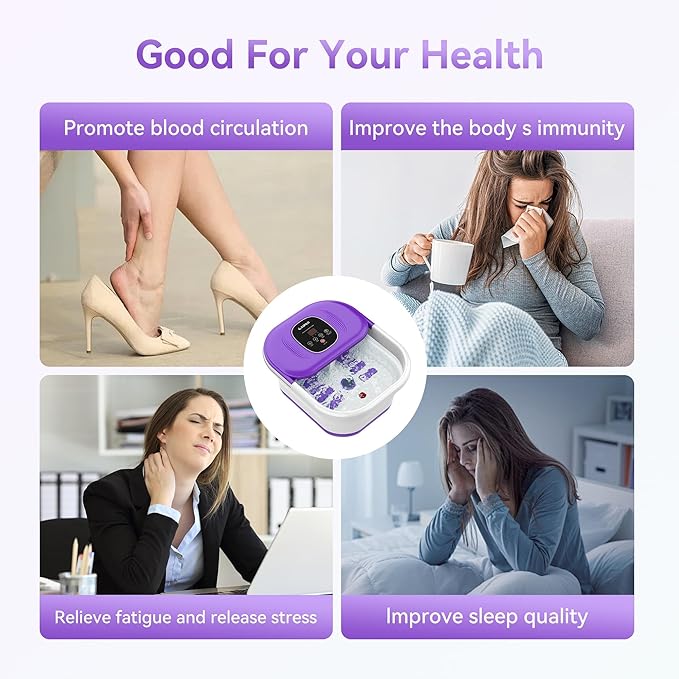 Foot Spa Bath Massager with Heat, Collapsible Foot Massager Spa Soaking Tub with Bubble, Pedicure Foot Spa for Relaxation, Gifts(Purple)