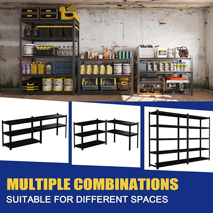 2500LBS Garage Shelving Units and Storage, Heavy Duty Shelf Rack, 5 Tier Shelves for Garage Storage, Metal Adjustable Shelf for Basement, Warehouse and Supermarket