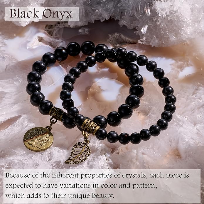 Bivei Natural Semi Precious Gemstone beads bracelet for women - Life Tree and Leaf Charm Energy Reiki Crystal Stretch Bracelets