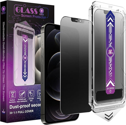 2 Pack Matte Privacy Screen Protector for iPhone 12 Pro Max, 9H Tempered Glass, Full Coverage, Anti-Fingerprint, Auto Dust-Elimination, No Bubble, Easy Installation