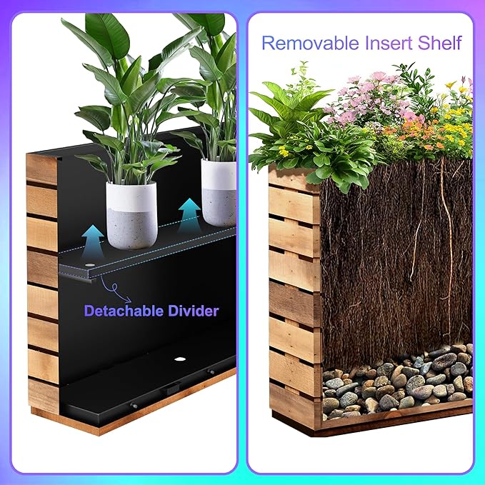 Tall Metal Planter, 12" W×24" H Large Rectangular Planter Box for Outdoor or Indoor, All-Weather Durable Plant Box with Drainage Holes & Removable Shelf for Patio, Porch, Garden, Trees, Flowers