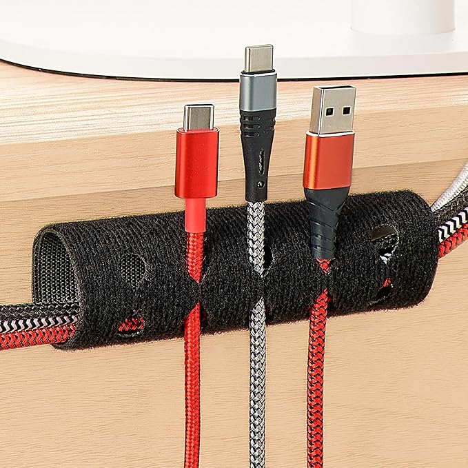 VELCRO Brand Cord Organizer for Desk & Nightstand, 5 Cable Slots with Sleeve Routing, Adhesive Wire Holder for Cord Management, Home, Workshop, Gaming & Office Essentials, Black 2 Pack
