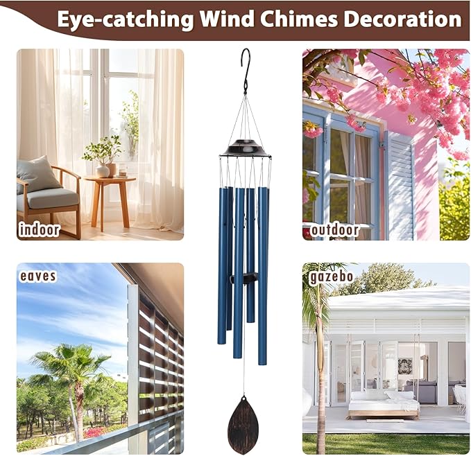 MUMTOP Wind Chimes for Outside - Deep Tone Memorial Sympathy Wind Chimes Outdoor, 38.5 Inch Windchimes Clearance for Garden, Patio,Yard Decor Gift (Blue)