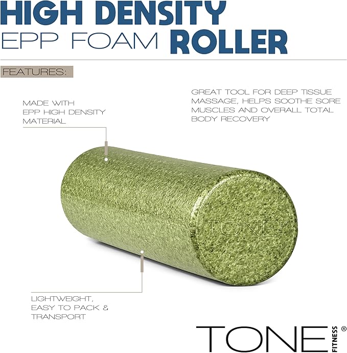 Tone Fitness High Density EPP Foam Exercise Foam Roller for Yoga, Pilates, Stretching, Massage, and Recovery | Multiple Sizes and Colors