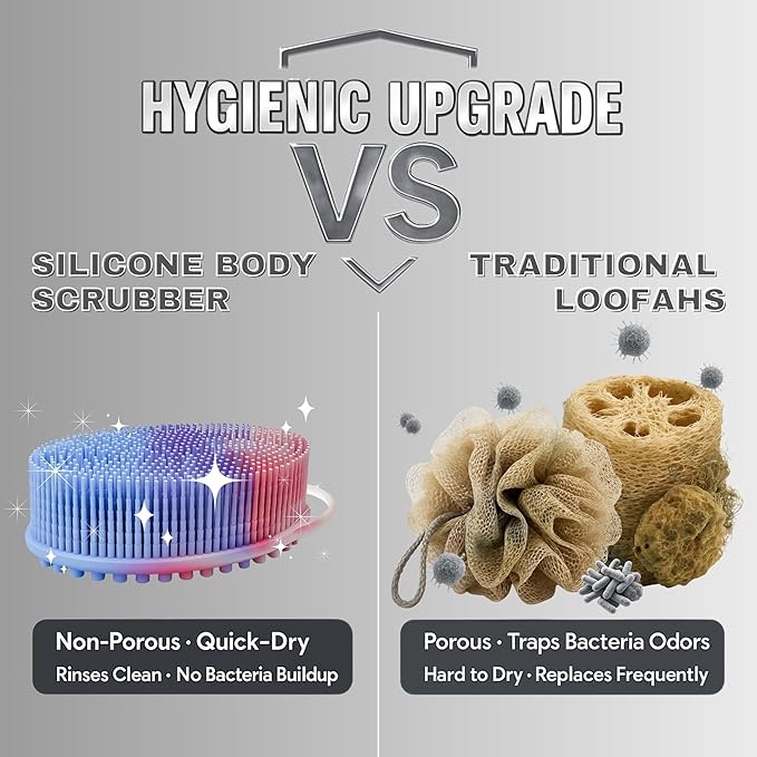 Avilana Silicone Body Scrubber – Gentle Shower Brush & Loofah Alternative- Food Grade & Lab Tested – Fast-Drying, Hygienic, BPA-Free Silicone Body Gentle Exfoliator (Marbled, Massage)