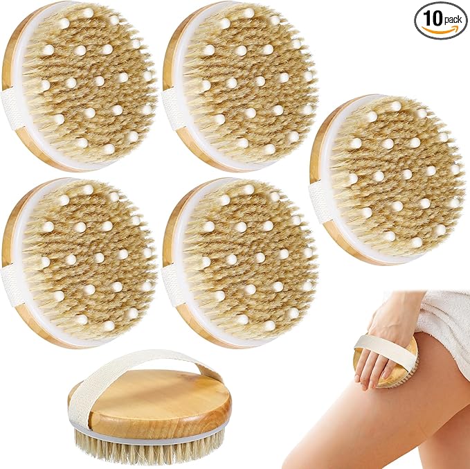 Gejoy 10 Pcs Dry Brushing Body Brush Exfoliating Brush with Massage Nodule Dry Skin Body Scrubber for Shower Bath Back Circulation Improvement Dead Skin Remove Beauty Exfoliator (4.3 x 4.3 Inches)