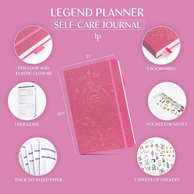 Legend Self-Care Journal – Guided Daily Reflection Notebook for Mental & Physical Health – Mood & Personal Development – 3-Month, 7x10” (Violet Blossom)