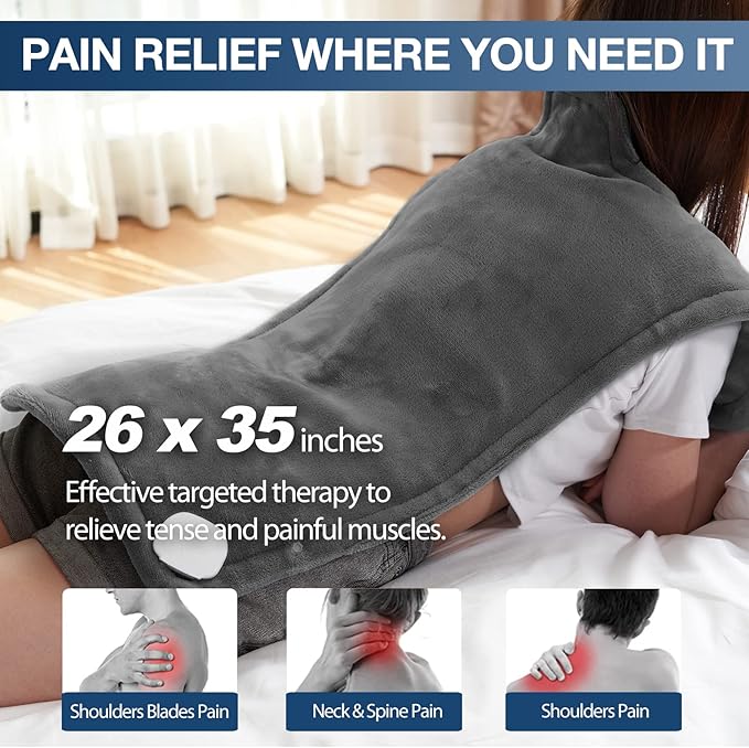 DAILYLIFE Heating Pad for Neck and Shoulders and Back, Electric Heating Pad for Back Pain Relife, 6 Heating Settings, UL Certified with Overheating Protection and Machine Washable, 26"x35", Gray
