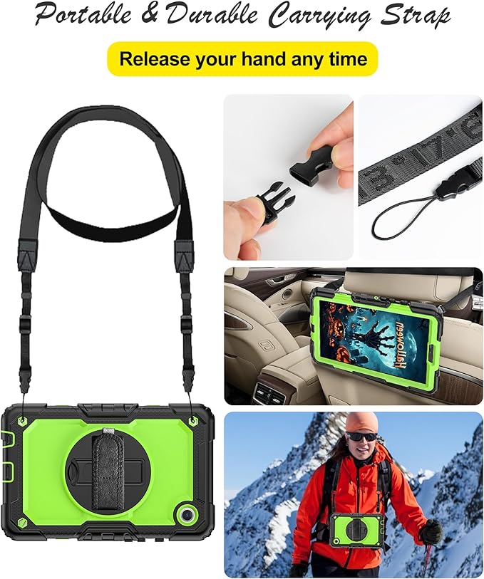 Case for Samsung Galaxy Tab A9 8.7", Shockproof with Screen Protector/Rotating Kickstand/Pen Holder/Hand Strap, Heavy Duty Protective for Samsung A9 Tablet Case SM-X110/X115/X117 (Green)