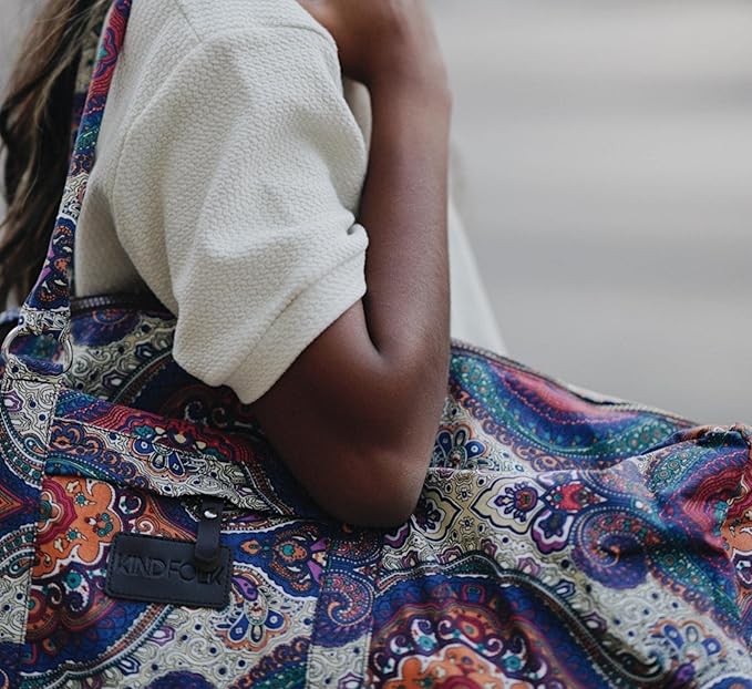 Kindfolk Yoga Mat XL Duffel Bag Extra Large Patterned Canvas with Pocket and Zipper