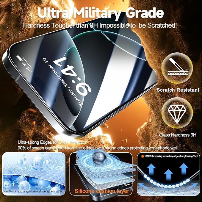 2 Pack for iPhone 16 Plus/iPhone 15 Plus Screen Protector, [9H Hardness] Tempered-Glass Screen Protector with Auto-Alignment Kit, HD Clear, Scratch Resistant