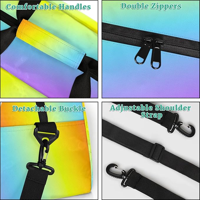 Sports Duffle Bags Rainbow Gradient Travel Gym Bag Weekender Bags Waterproof Overnight Bag Carry On Bag for Dance, Yoga