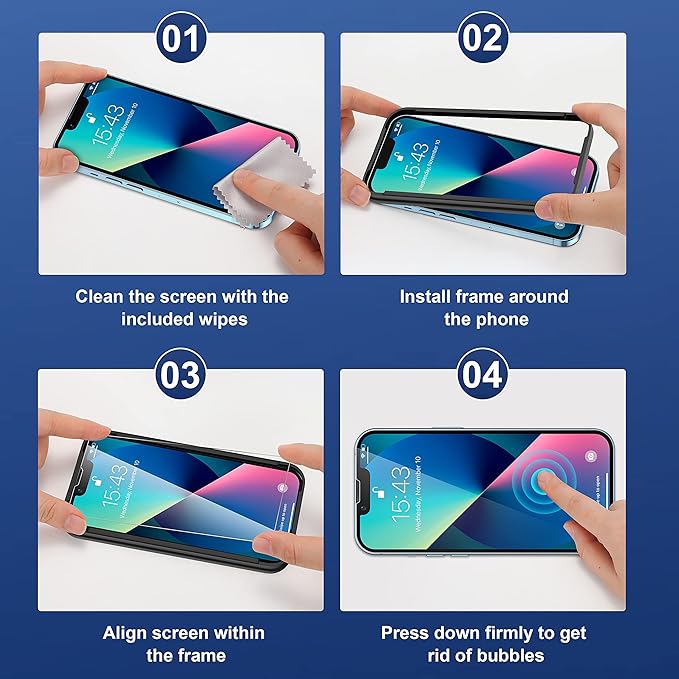 ImpactStrong Shatterproof Tempered Glass Screen Protector for iPhone 16e/iPhone 14/iPhone 13/iPhone 13 Pro [Easy Installation Frame] [Bubble Free] [9H Hardness] [Full Coverage] Case Friendly (3-Pack)