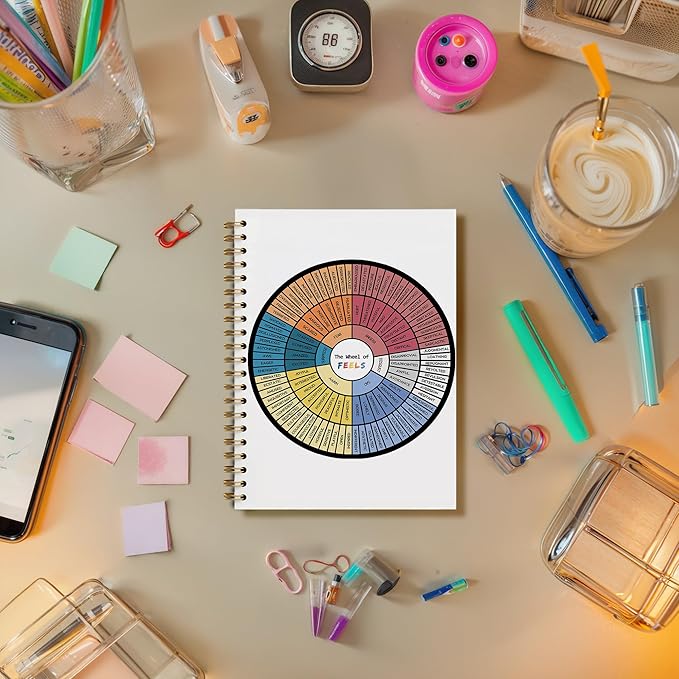 Mental Health Gifts Wheel Of Feels Spiral Notebook Journal, Psychologist Therapist Gifts Notebook For Counselor Student Therapy Office School, 5.5 x 8.3 Inches