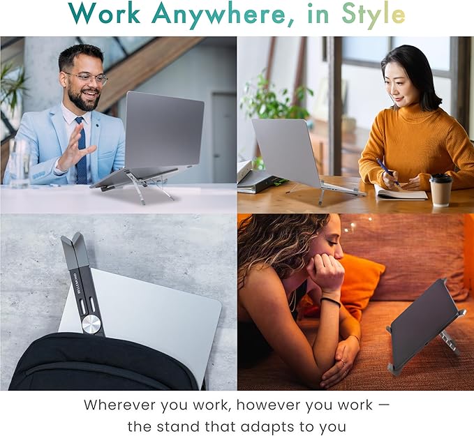 BELLEMOND | Adjustable Laptop Stand – Lightweight Aluminum Riser with 5 Height Levels | Foldable, Ventilated X-Frame Design | Designed in Japan | Fits Laptops & Tablets up to 17.3” | Midnight Black