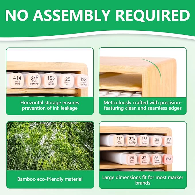 walowalo Bamboo Marker Organizer for 280 Markers Durable Pencil Holder Desk Storage Extra Large for Artists Teachers Students Office Classroom Birthday Gifts No Assembly Required 28-Compartments