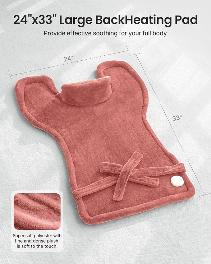 RENPHO Electric Heating Pad for Back Pain Relief, Birthday Christmas Gifts for Women Men Mom Dad Seniors, FSA Eligible, Heat Pad for Neck and Shoulders, Fast Heating, 24"x33", ETL Certified, Pink