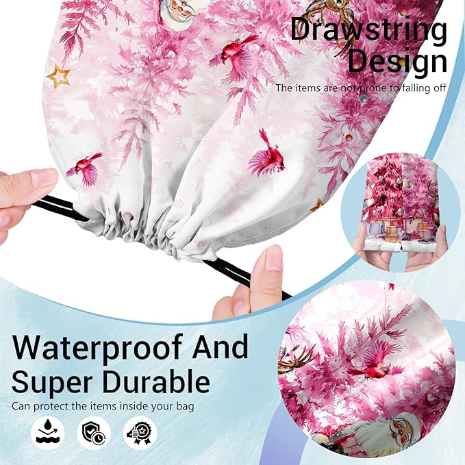 Santa Claus Gymnastics Drawstring Bags Winter Holiday Women Athlete String Bag for Holding