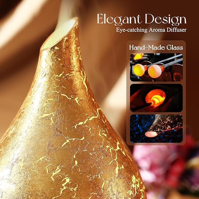 Porseme 280ml Essential Oil Diffuser, 3D Glass Aromatherapy Diffusor, Ultrasonic Cool Mist BPA Free Aroma Humidifier with Timer and Color Changing Function, Waterless Shut-Off for Home Office Room