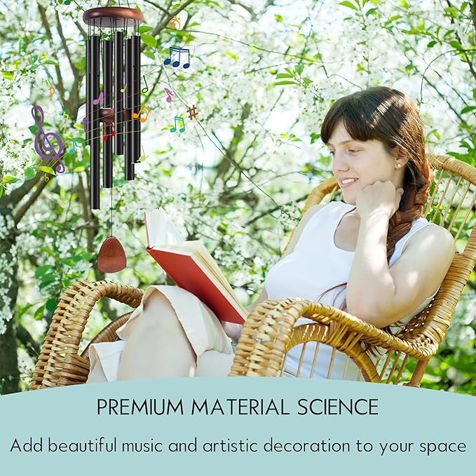 Large Aluminium Wind Chimes 37" Inches to Create a Zen Atmosphere Suitable for Outdoor, Garden, Patio Decoration, Classic Wind Chimes Suitable as A Gift for Unisex (Black)