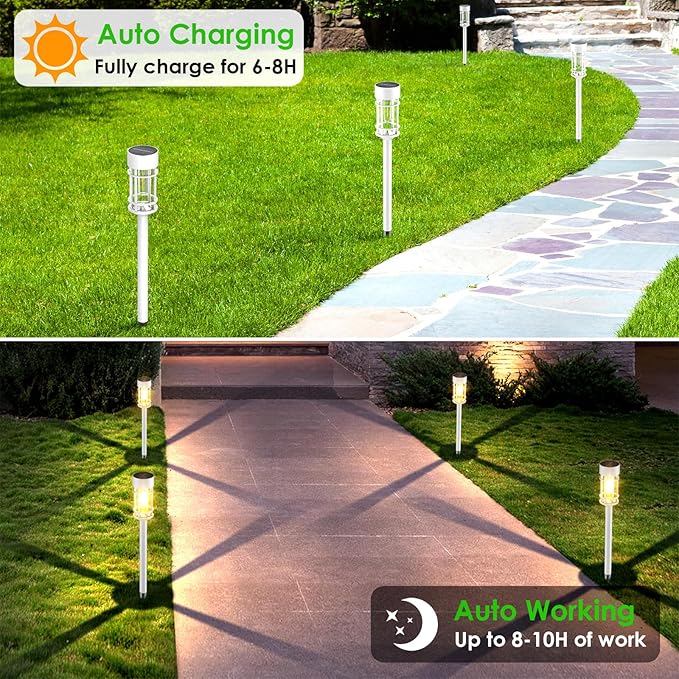 Solar Pathway Lights Outdoor Waterproof, 8 Pack LED Solar Garden Lights for Outside Decorations, Dusk to Dawn Solar Walkway Lights Landscape Lighting