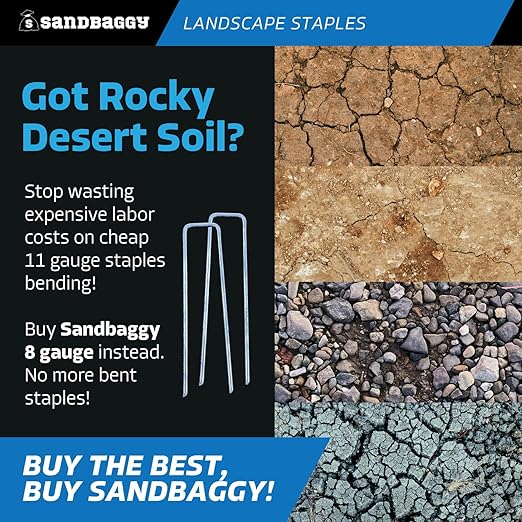 Sandbaggy 6 inch Landscape Sod Staples (8 Gauge Steel) | Great for Hard & Rocky Soil | 40% Thicker Than Standard 11 Gauge | Trusted by Farmers & Contractors Across USA (200 Staples)